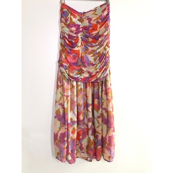 Nicholas Mabel Skirt Ruched Drawstring Slit Hem Midi Abstract Floral Size 14 - Picture 10 of 16